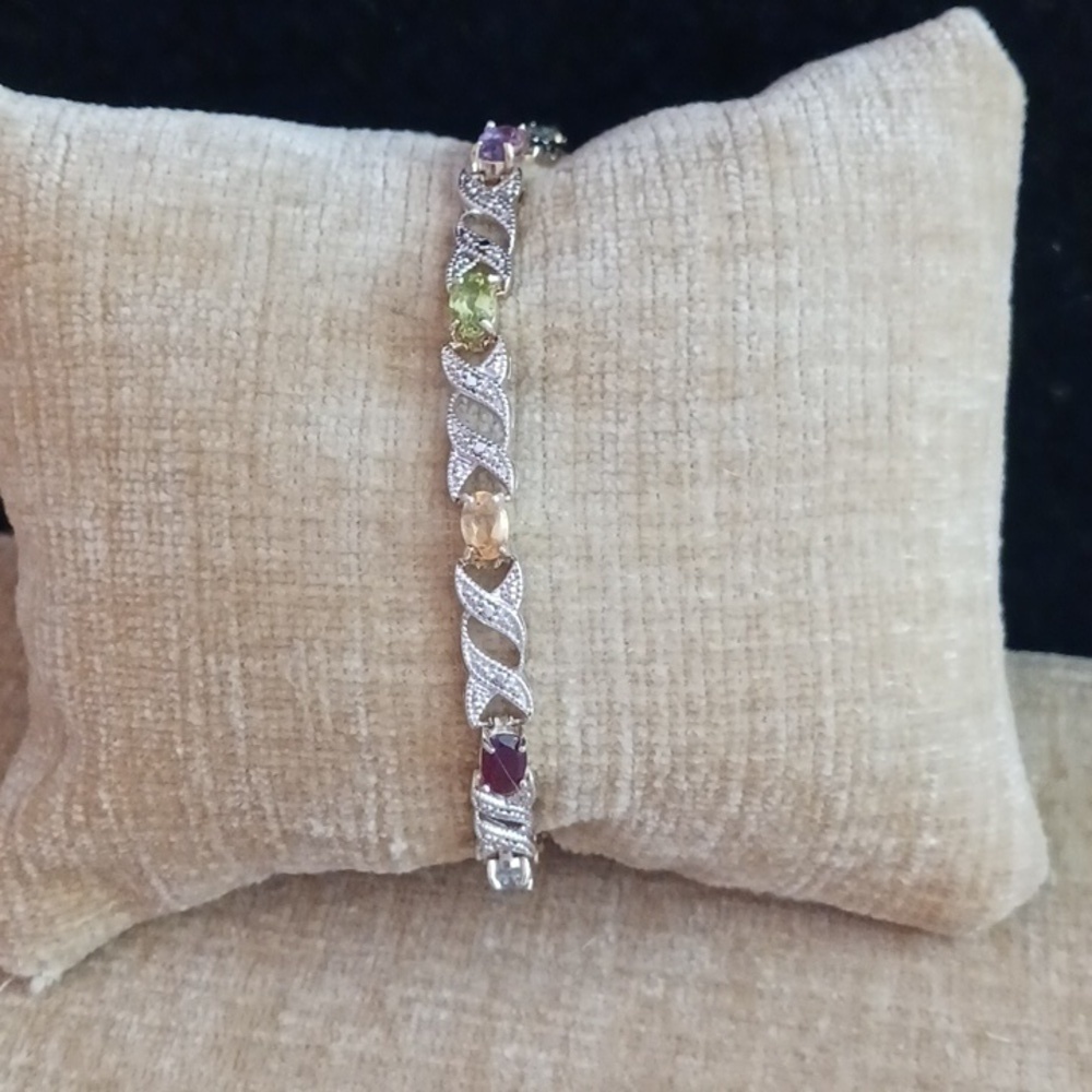 FAS 925 Multi Colored Rhinestone Gold Silver Bracelet